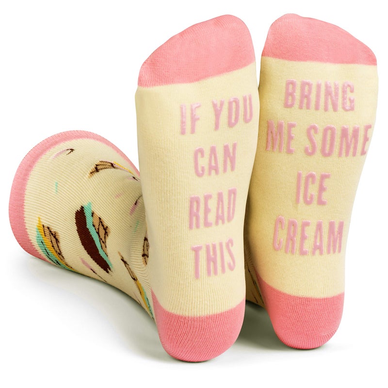 Lavley If You Can Read This Bring Me Ice Cream Socks â€“ Hilarious Novelty for Adults, US Size 6-12 â€“ Ice Cream Lover Gift - Image 1